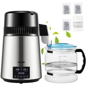 VEVOR 1.1Gal Water Distiller, 0.4Gal/H, Distilled Water Maker Machine 1750W 0-99H Timing Dual Temp Display