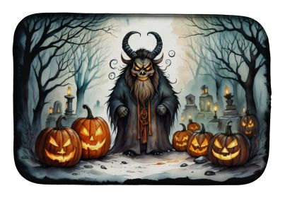 Krampus The Christmas Demon Spooky Halloween Dish Drying Mat Absorbent Dish Drying Mat Pad for Kitchen Counter Dish Drainer Mat for Countertop