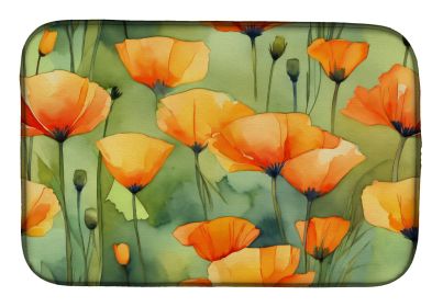 California California Poppies in Watercolor Dish Drying Mat Absorbent Dish Drying Mat Pad for Kitchen Counter Dish Drainer Mat for Countertop