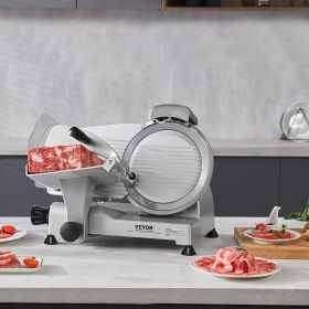 Meat Slicer, 340W Electric Deli Food Slicer With 10' SUS420 Stainless Steel Blade And Built-in Sharpening Stone, 0-0.6 Inch Adjustable Thickness (Option: silver)