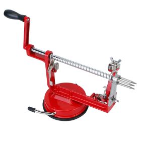 3 In 1 Fruit Peeler Manual Rotation Potato Fruit Core Slicer Kitchen Hand Cracking Corer With Zinc Alloy Peeler Suction Base (Option: red)