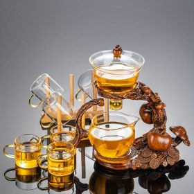 1 Set Lazy Tea Set; Magnetic Water Diversion Rotating Cover Bowl; Tea Maker; Automatic Glass Teapot; Tea Canister; Tea Cups; Tea Pet; Tea Tray; C (Items: Tea Set + 6 Cups + Cup Holder)
